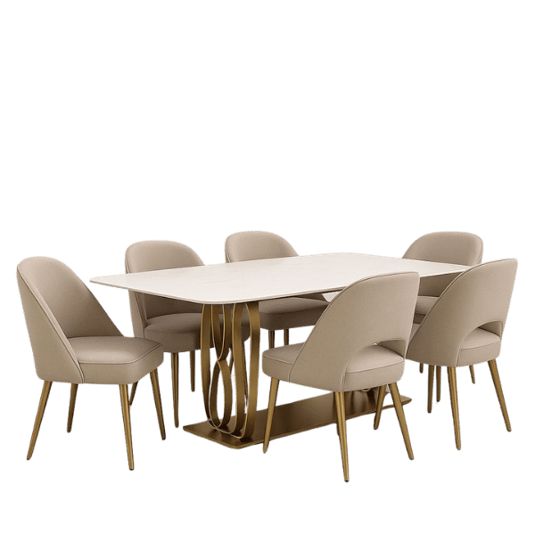 Innofurn-luxurious 6-seater gold and beige dining set