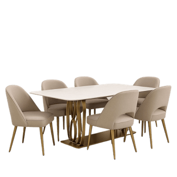 Innofurn-luxurious 6-seater gold and beige dining set