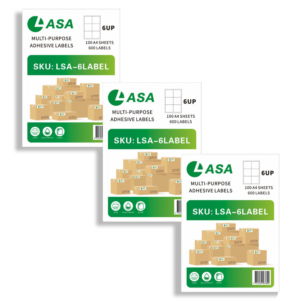 6 UP 100 A4 SHEETS BARCODE ADHESIVE LABEL PACK OF 3