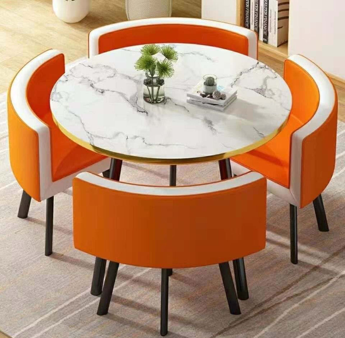Modern Marble Top (MDF)Round Dining Table and Chairs Set 5pc (805-ORG)
