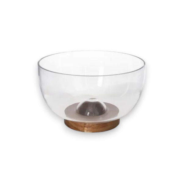 Glass Salad Bowl With Wooden Tray 23.5cm