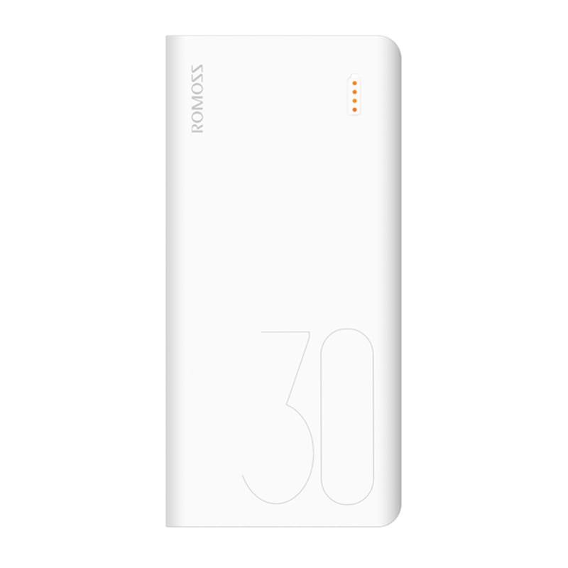 Romoss Pulse 30 30000mAh Input: Type-C|Micro USB|Lightning (8pin)|Output: 1 x USB 5V 2.1A|1 x USB 5V 1A Power Bank – White