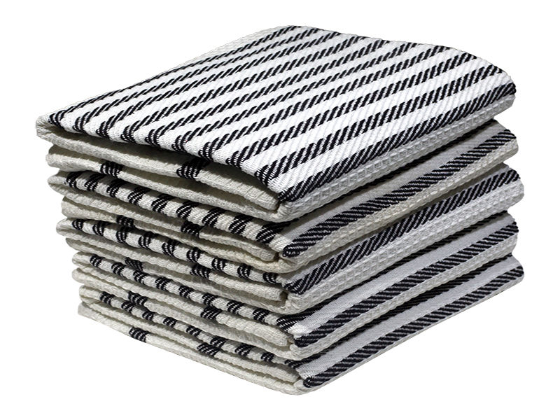Multipurpose, Easy Fit, Absorbent Kitchen Towel - Design 2376 - 044x068cms - (05 Pc Pack) - Stripes - Jet Black