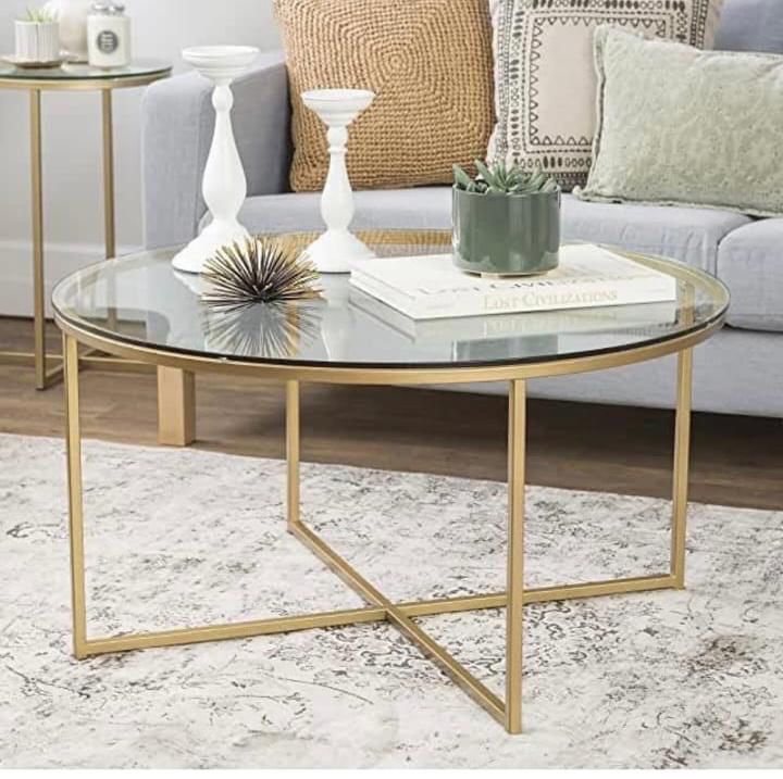 Asher glass top stylish round coffee table