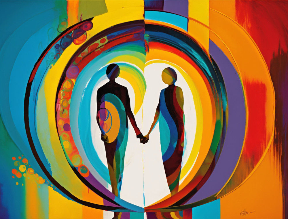 Canvas Wall Art - Love; Two Figures Holding Hands - B1358 - [120 x 80 cm]