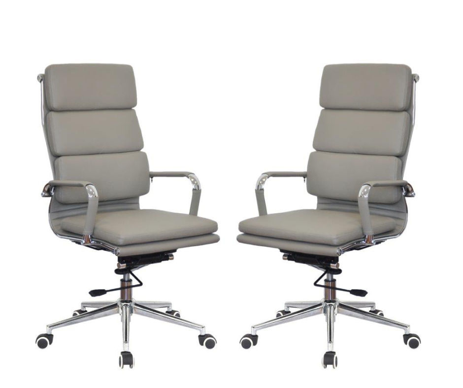 TOCC Classic PU Cushion High Back Office Chairs-Set of 2 Per Box-Grey
