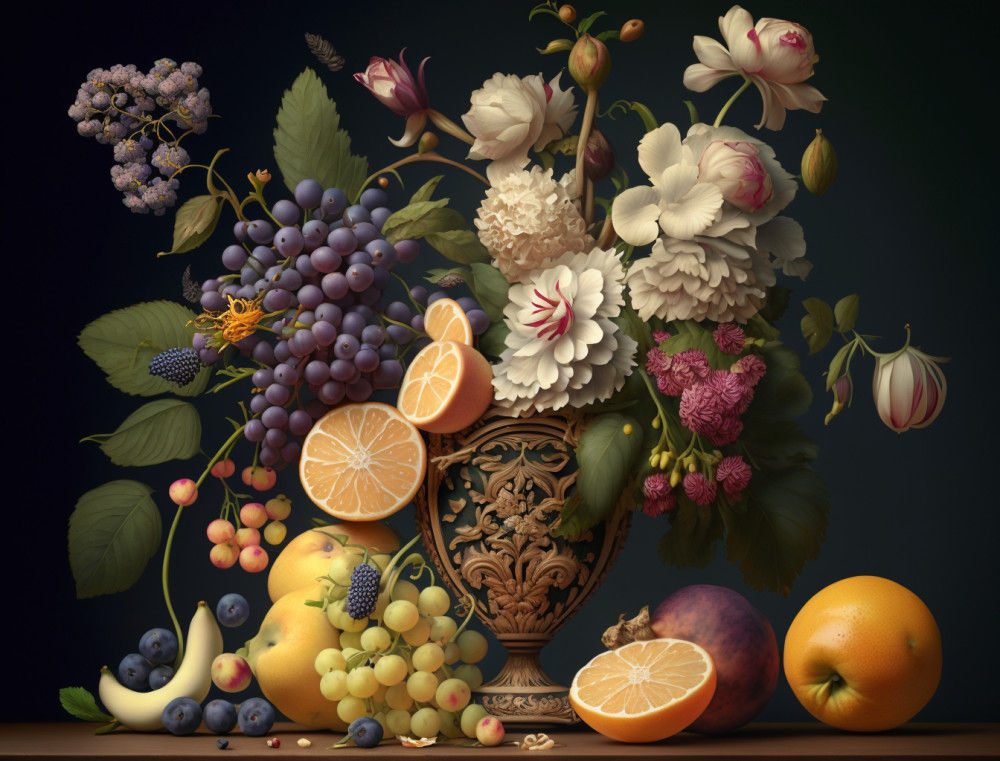 Canvas Wall Art - Canvas Wall Art: Fruit and Flower Basket  - B1283 - [120 x 80 cm]