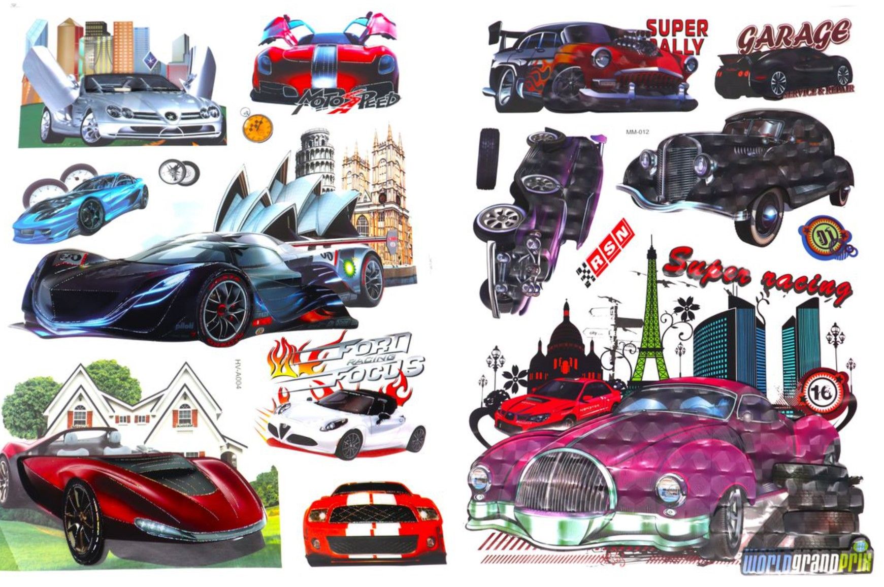 Vintage and Sports Cars 3D Wall Art Stickers For Kids - 2 Pack Bundle