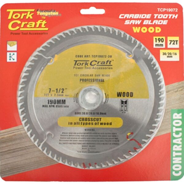 Blade Contractor 190 X 72T 30/20/ Circular Saw Tct