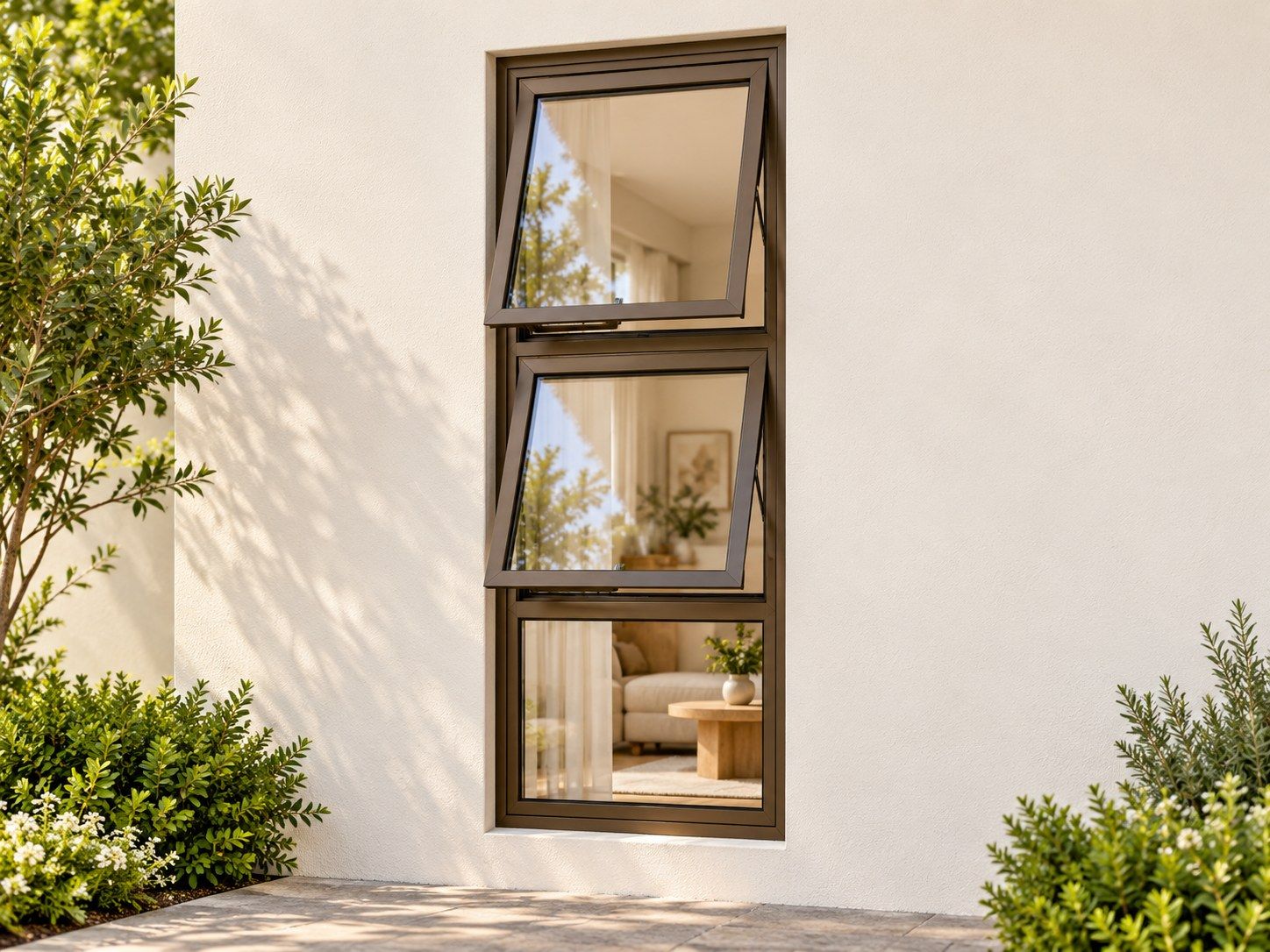 Kenzo Premium Top-Hung Aluminium Window - Bronze, 600 1500 mm, Two Stacked Openers with Fixed Lower Pane, Clear Glass