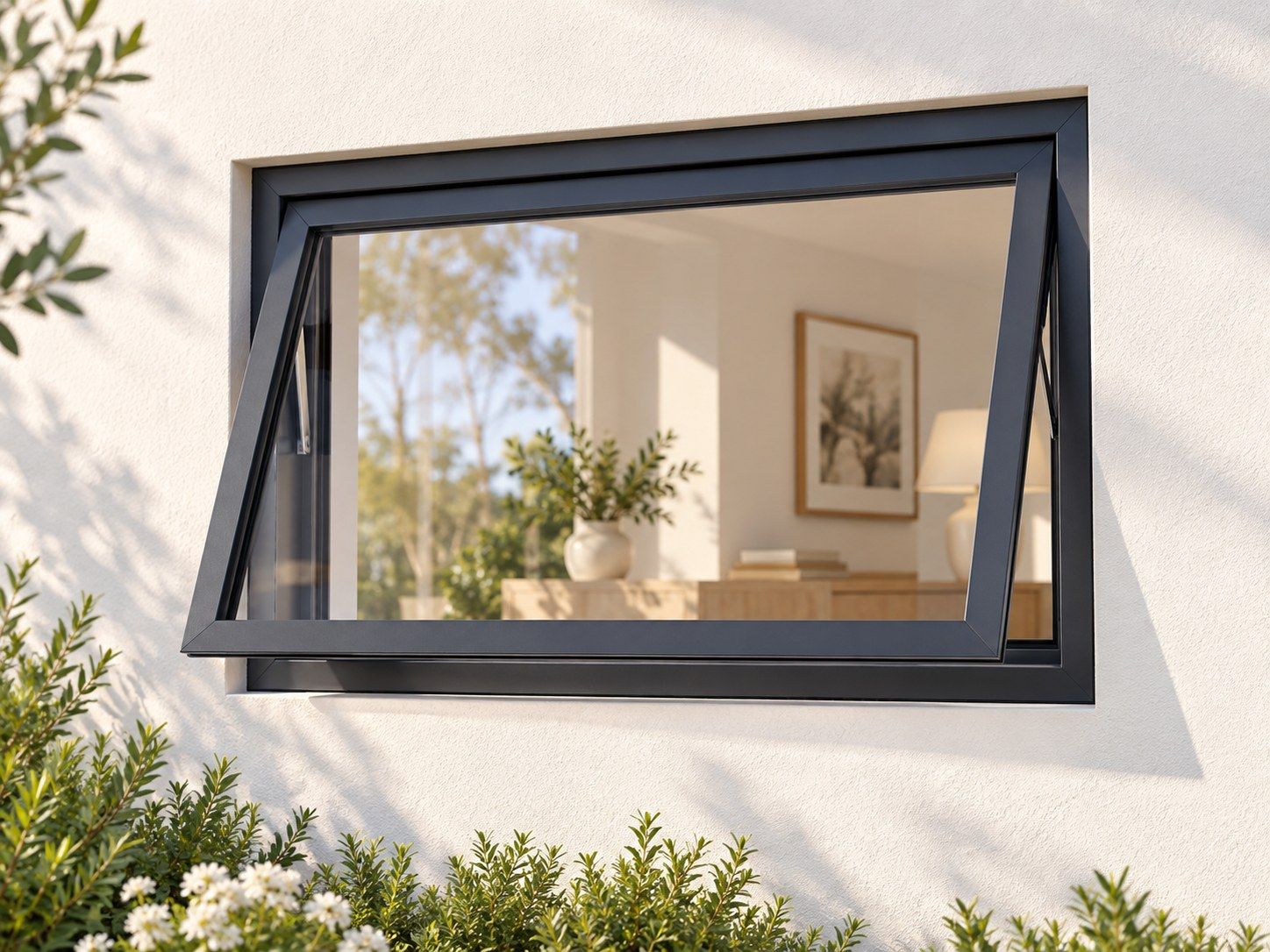 Kenzo Premium Top-Hung Aluminium Window - Charcoal, 600 400 mm, Single Opener, Clear Glass