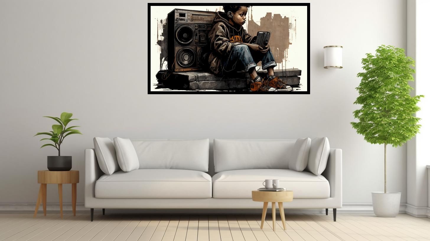 Canvas Wall Art - Canvas Wall Art – Young Adult Sitting Graffiti - B1140 [120 x 80 cm]
