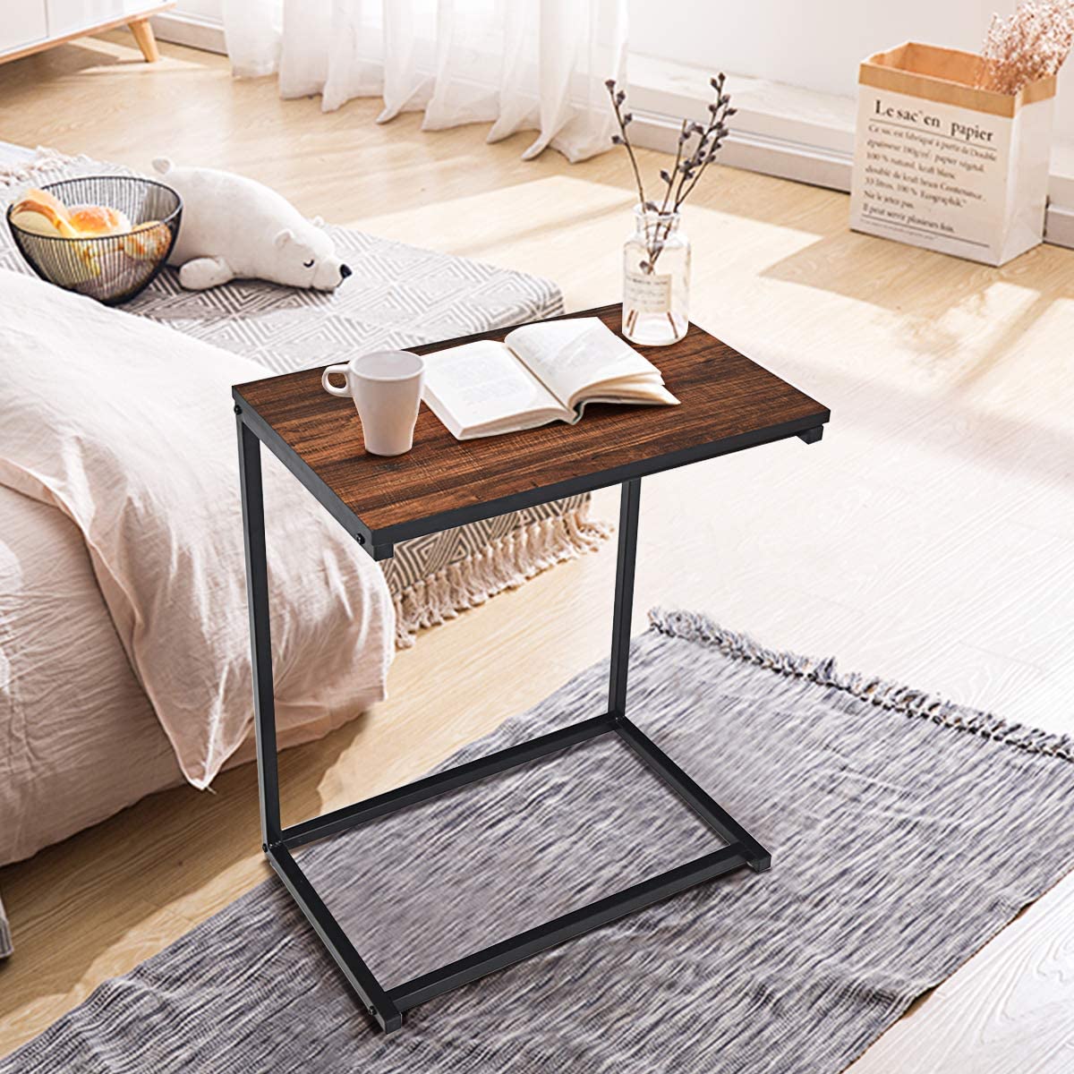 Lifespace Rustic Industrial C Shape Sofa Side Table