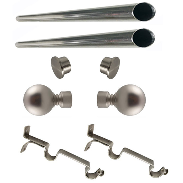 Matoc 25mm Double Curtain Pole Set -SIlver -Dbl extend brkts -Ball Finials -1.0m