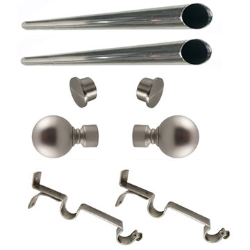 Matoc 25mm Double Curtain Pole Set -SIlver -Dbl extend brkts -Ball Finials -1.0m