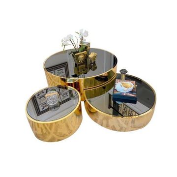 3-in-1 Nesting Coffee Table Set with gold frames and glass tops