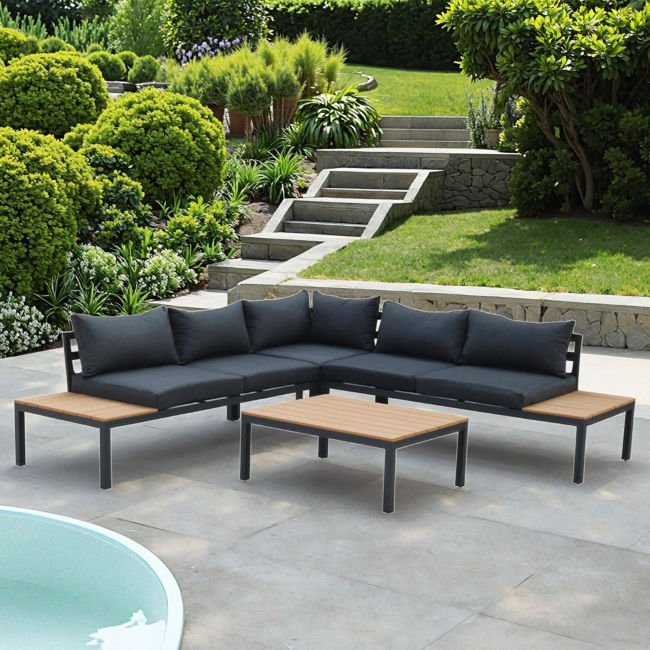 QandAHome Obsidian L-Shaped Outdoor Patio Set Black