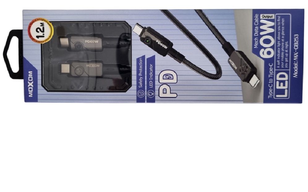 Cable - Type C to Type C Moxom black 60w 1.2m data