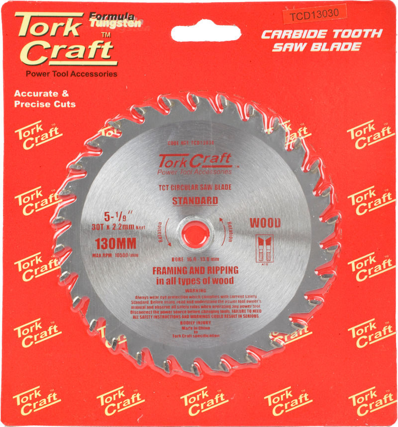 Tork Craft - Blade - 130mm x 30T - Bore 16mm x 13mm - 5 Pack