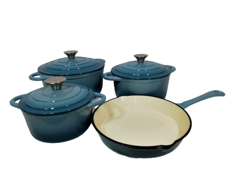 Pot set 7 Piece Cast Iron Grooved Lid - Kitchen Essentials
