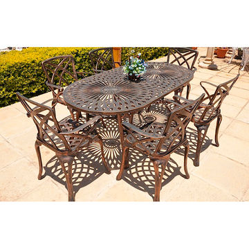 Ageless & Beautiful!   6 Seater Cast Aluminium Patio Set / Garden Set - 6 x Small Rainbow Chairs with  85cm x 157cm Oval  King Diamond Table