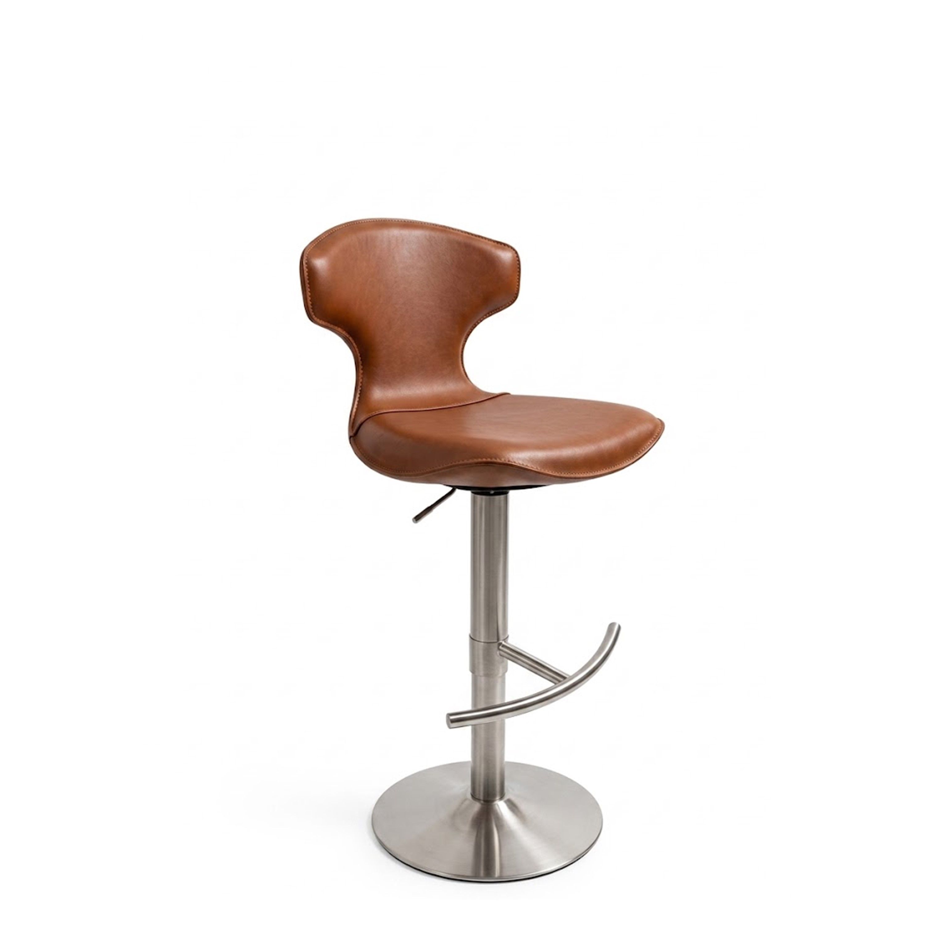 Madiega Furniture - Modern Adjustable-Height Swivel Bar Stool in Brown Faux Leather