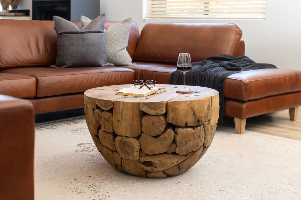 Lyra Teakroot Coffee Table – Hand-Sculpted Semicircle Natural Wood Table