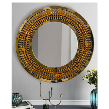 KC FURN-Crystal Teardrop Round Mirror (RoseGold)