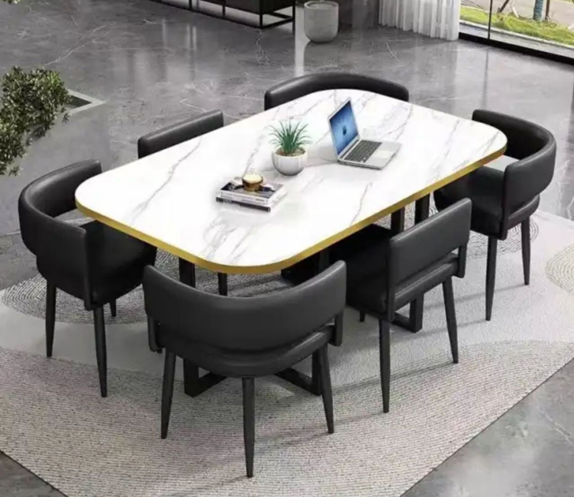 Dining Table 7PC Set Trendy Scandinavian Style (BLACK)