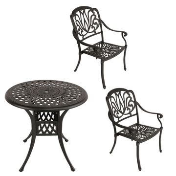2 Seater - Protea Aluminium Patio Set / Garden Furniture / Outdoor Dining Set   (2 Protea Chairs with 78cm Round Lattice Table) - BLACK