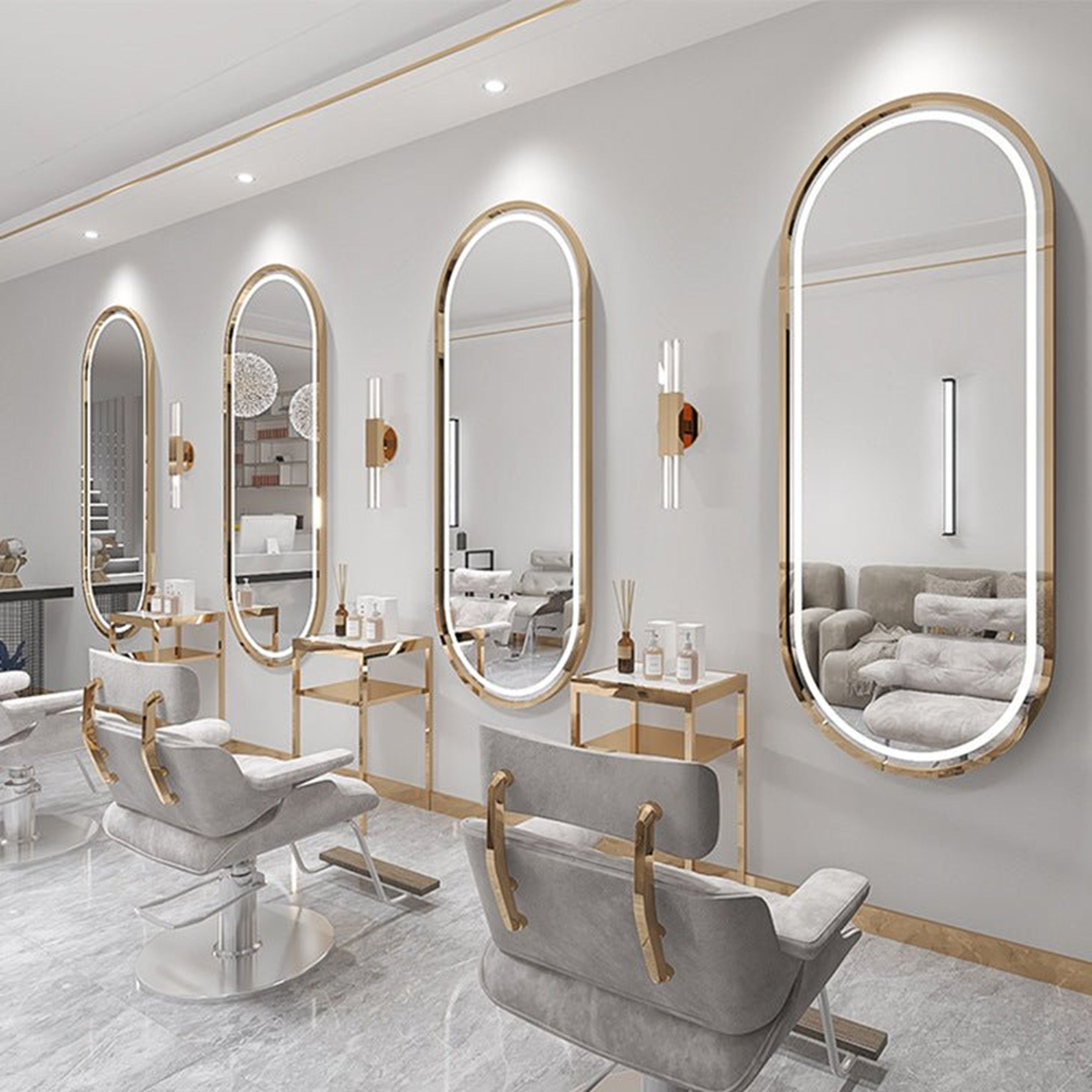 Madiega Furniture - Gold‑Framed Oval LED Wall Mirror (150  50 cm)