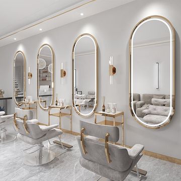 Madiega Furniture - Gold‑Framed Oval LED Wall Mirror (150  50 cm)