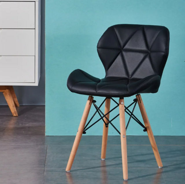CozyCraft - Sophia Faux Leather Wooden Leg Chair - Black