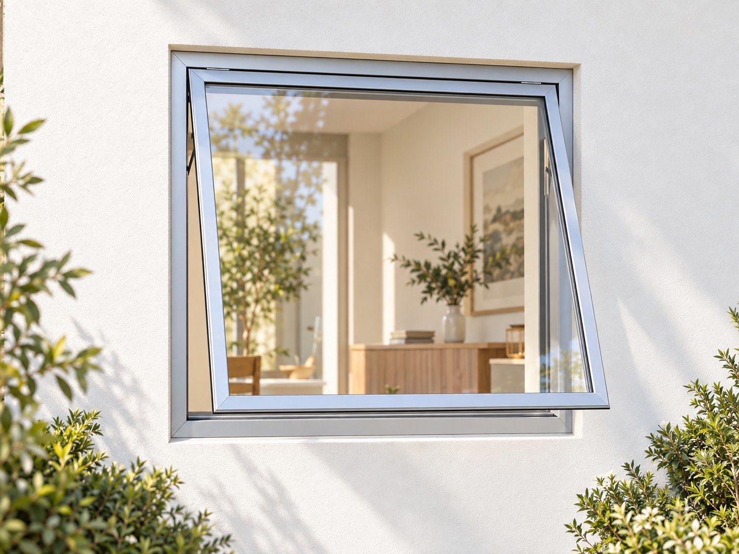 Kenzo Premium Top-Hung Aluminium Window - Silver, 900 900 mm, Single Full-Height Opener, Clear Glass