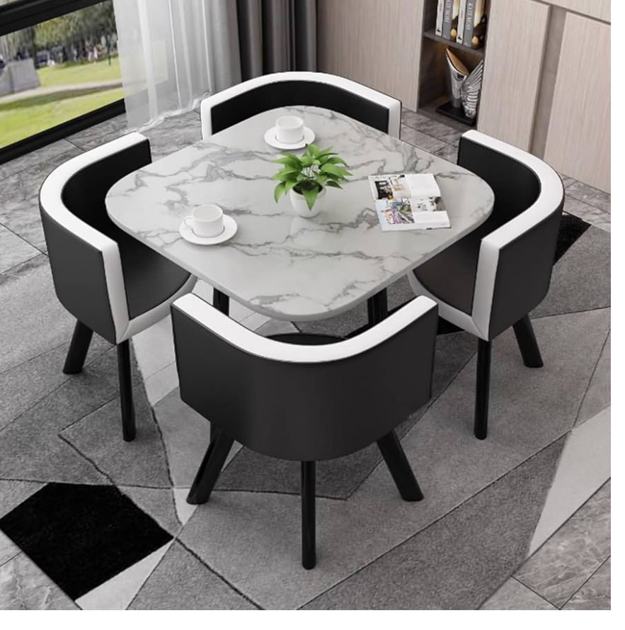 Modern Marble Top (MDF)Dining Table and Chairs Set 5pc