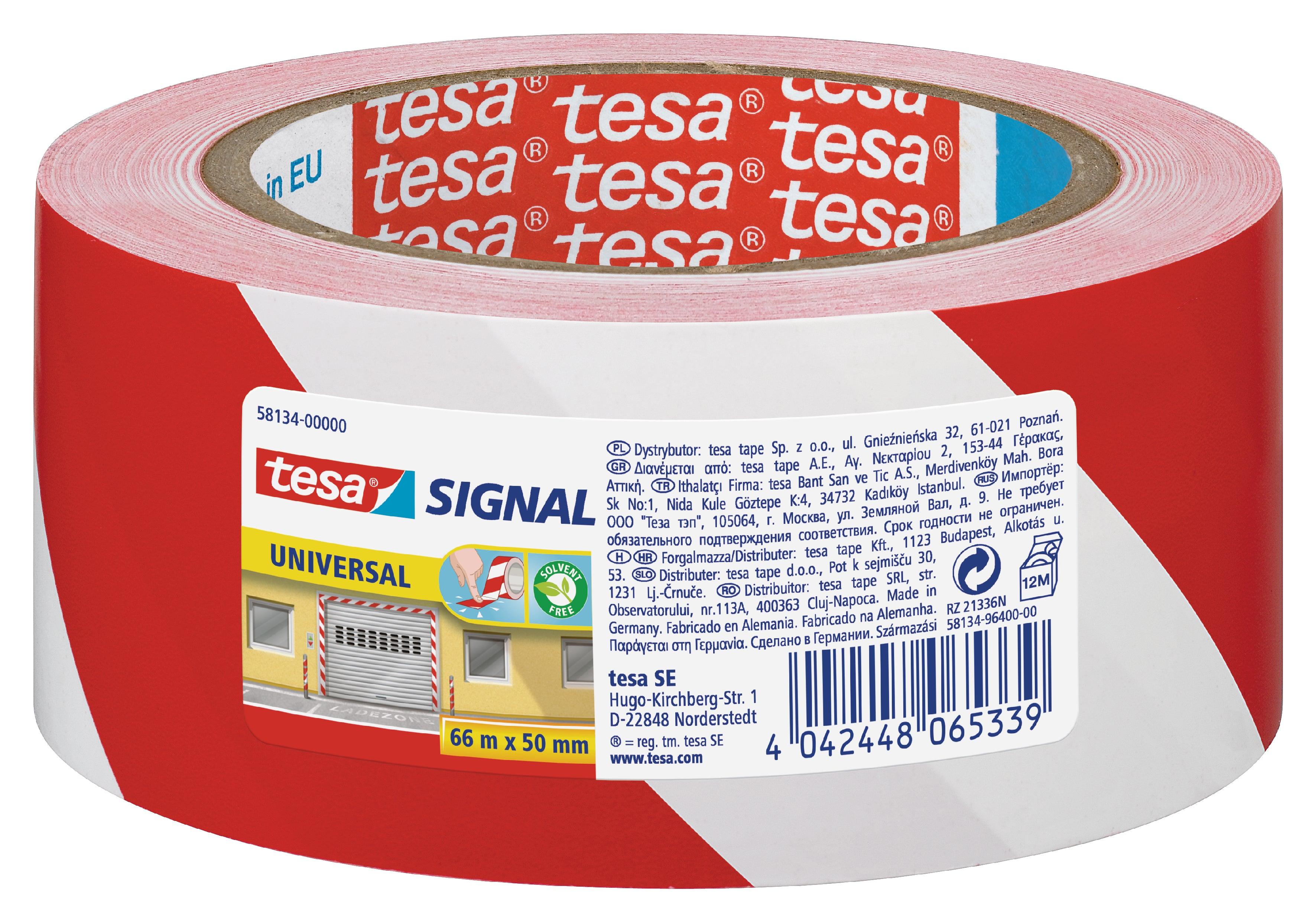 TESA Warning Marking Tape Universal 66m x 50mm Red-White
