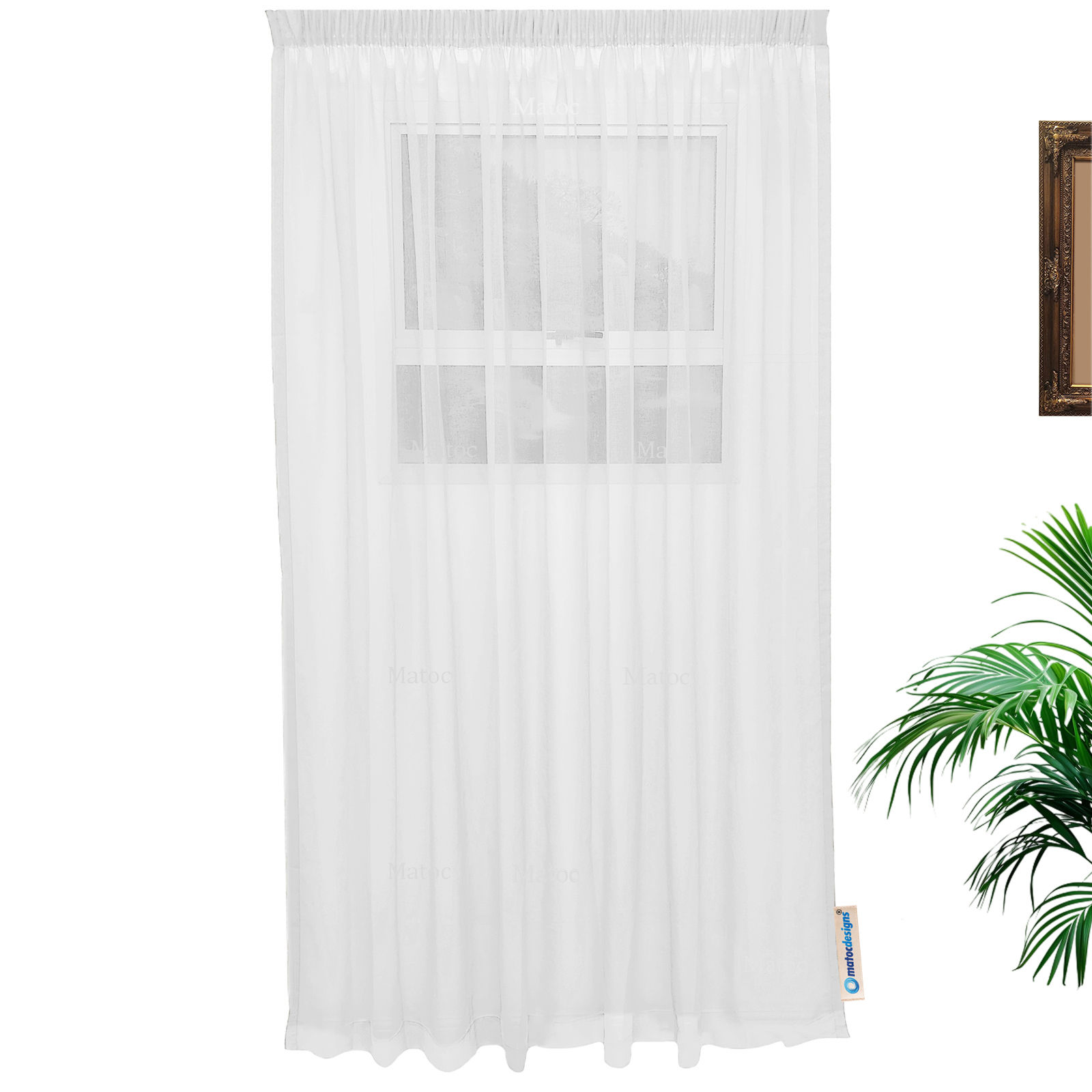 Matoc Designs Curtain - Mystic Voile - White - Taped - 140cm W x 230cm H