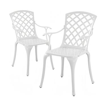 Lifespace Cast Aluminium Patio Garden Restaurant Chair Set w Armrests (White)
