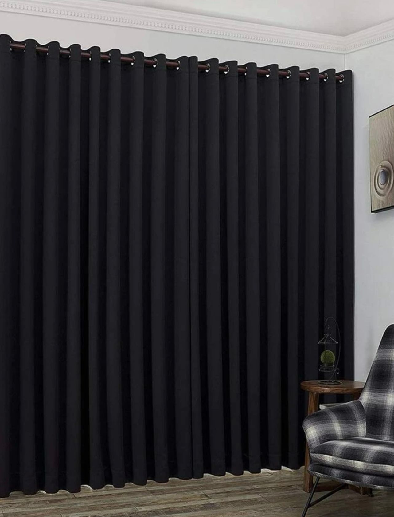 100% Blockout Black Eyelet Curtain 350 Cm Width x 240 Cm Length