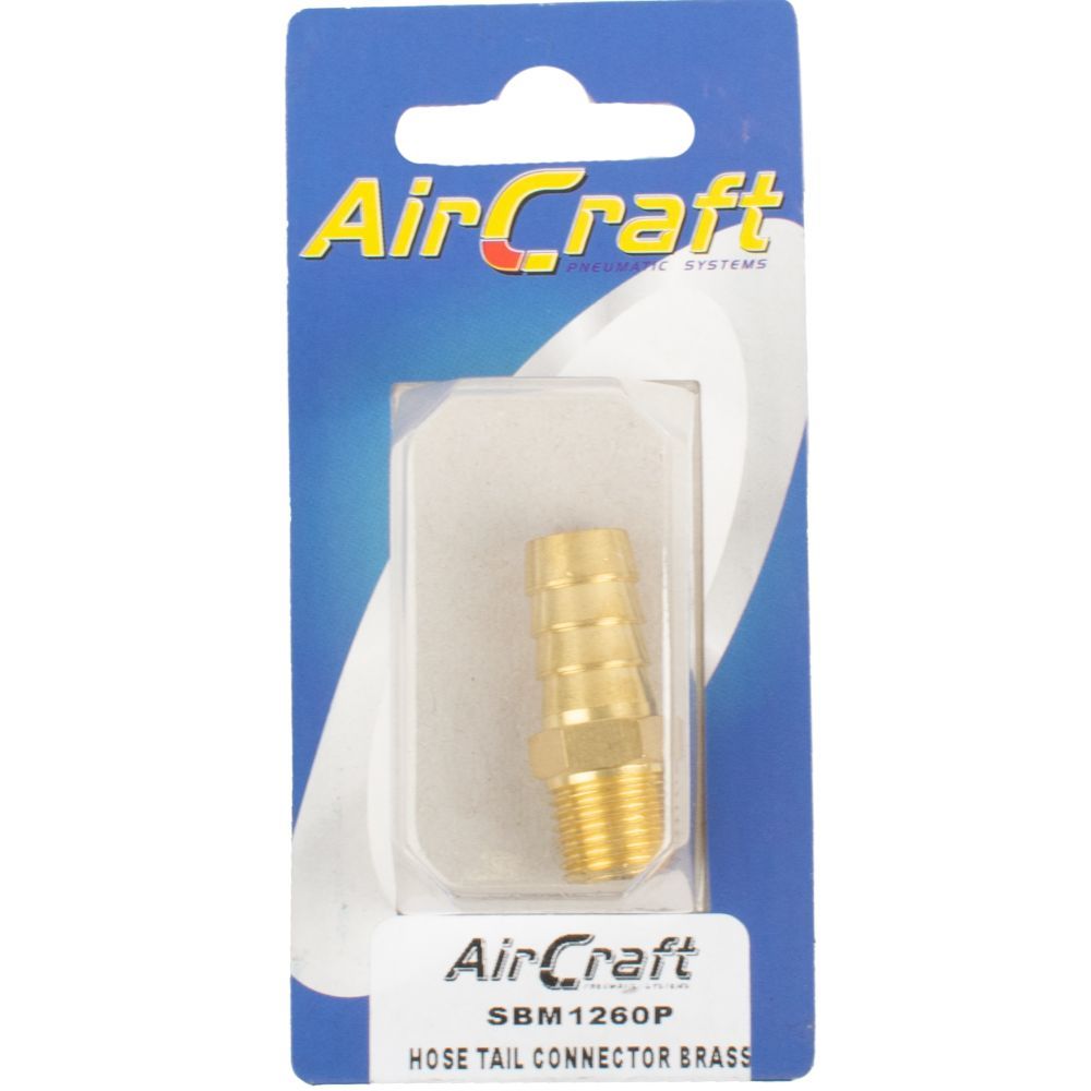 AirCraft - Hose Tail Connector Brass 1/4Mx12mm 1 Piece Pack - 2 Pack