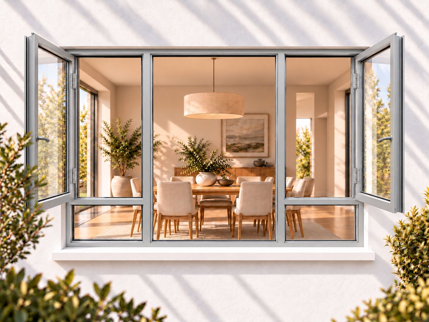 Kenzo Premium Side-Hung Aluminium Window - Silver, 2100 1500 mm, Double Side Opener with Fixed Bottom Panes