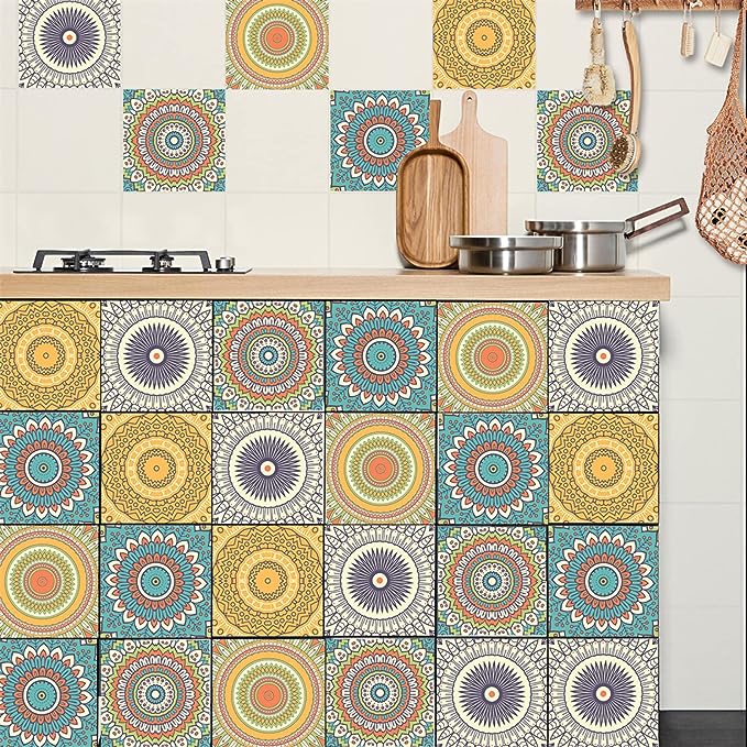 Vinyl Wall Tile Stickers Multicolour  10 X 10 cm