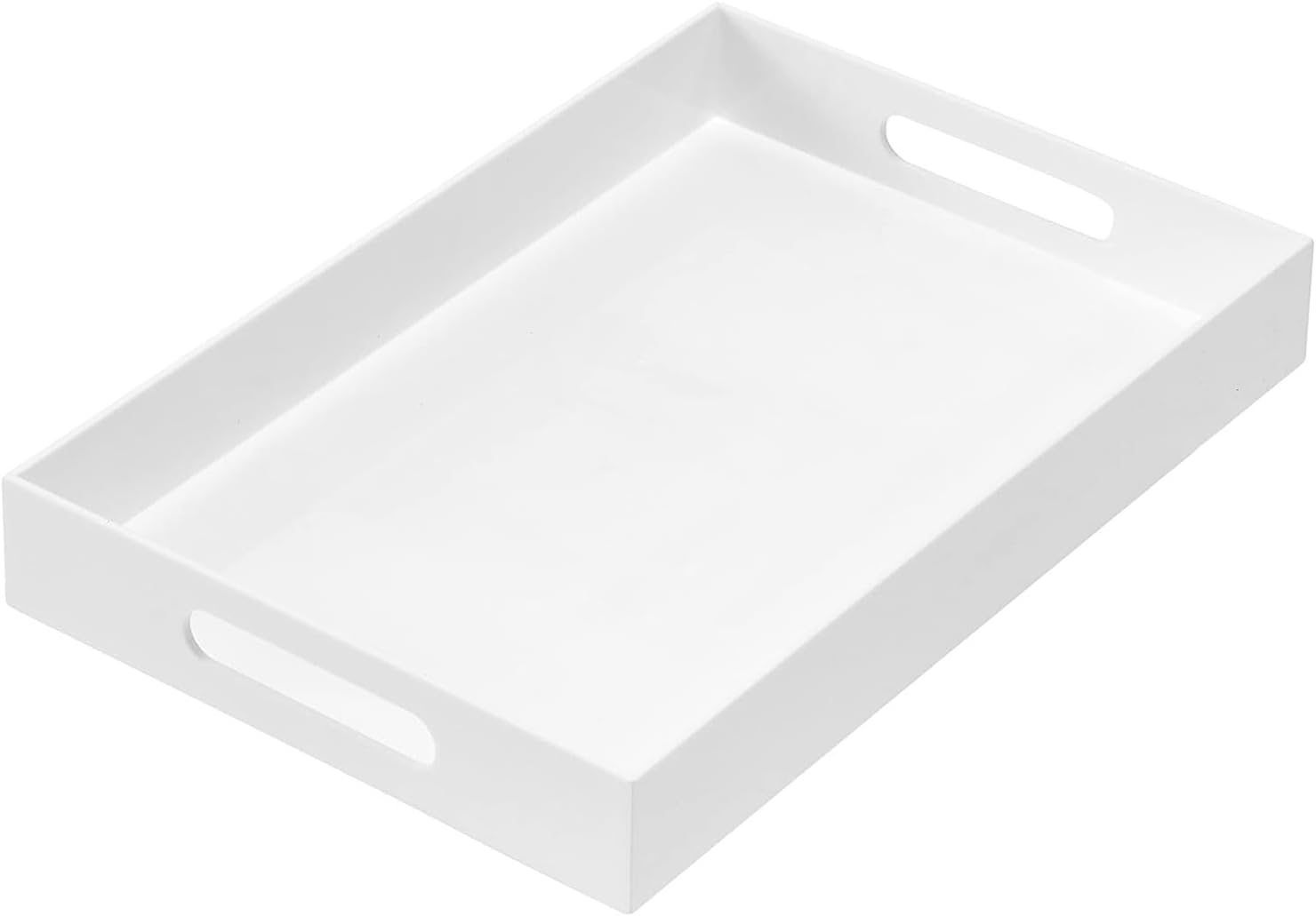 Large Acrylic Serving Tray With Handles - Table Countertop Organiser Decor - White