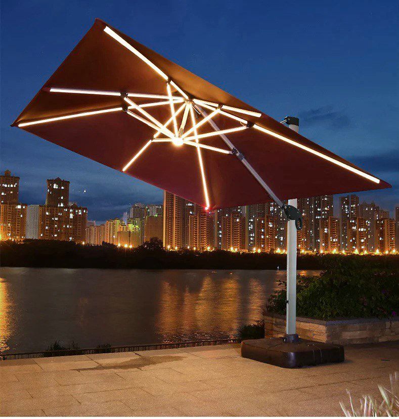 DecorMama Cantilever Garden Umbrella with light (Burgundy)