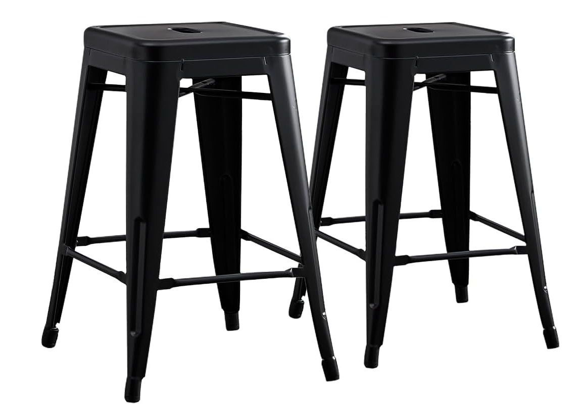 Metal Stackable Bar Stool- Black-2 Pack