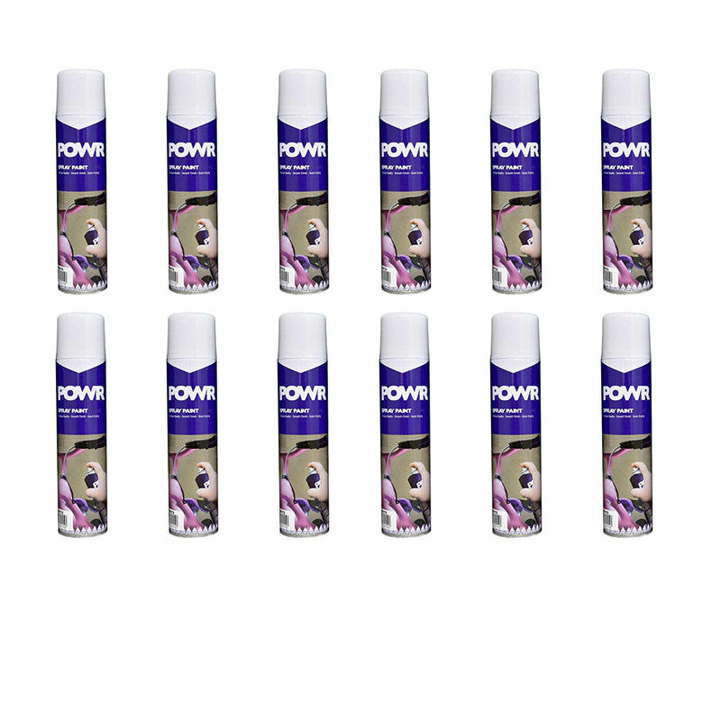 POWR Spray Paint STD 300ml Tin White Gloss ( 12 Pack )