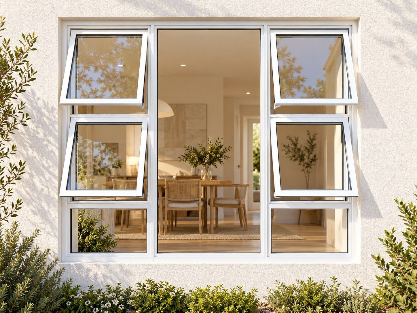 Kenzo Premium Top-Hung Aluminium Window - White, 1500 1500 mm, Four Openers with Fixed Centre and Lower Panes, Clear Glass