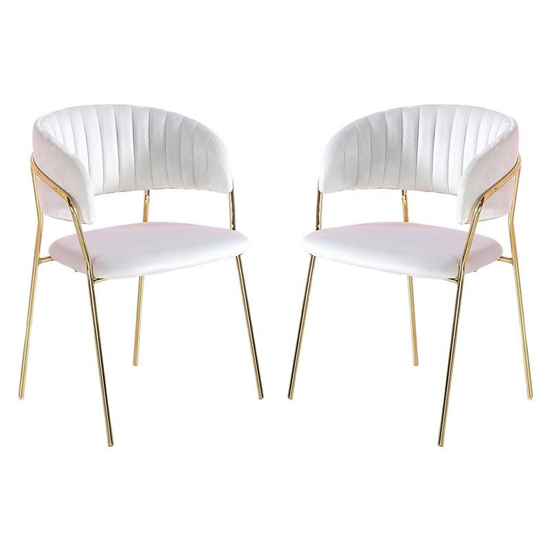 Set of 2 Modern and Stylish Velvet Dining Chairs - Cream White