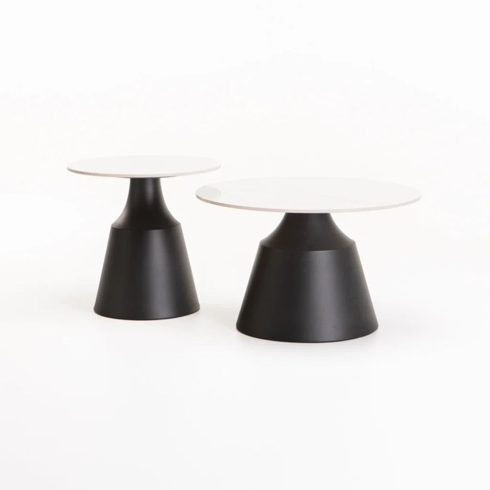 LEA Set of 2 Stone Top Coffee Tables – White Marble Effect 70/50cm Nesting Tables