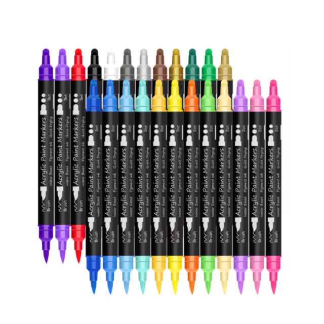 24 Dual Tip Acrylic Paint Marker Pens Brush & Dot Tip Arts Craft Scrapbook